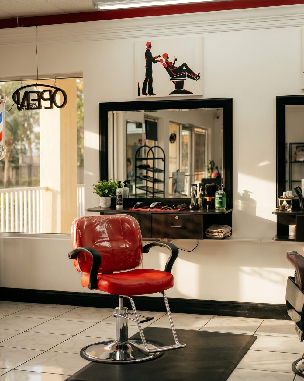 Barber station detail at Hair Creations M&M, East Naples FL